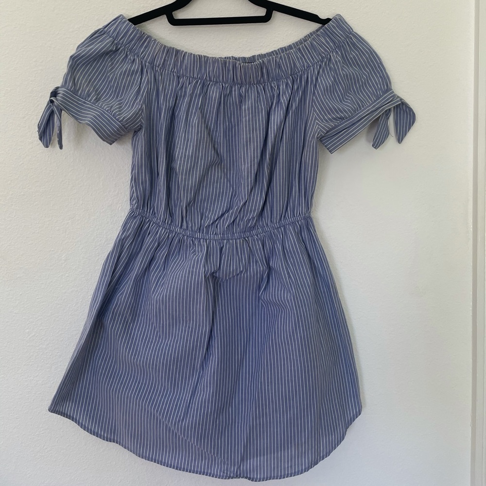 Striped white and blue off the shoulder dress